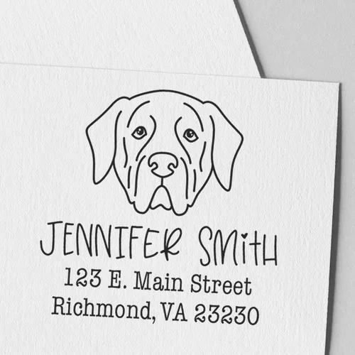Vista 6 de Sello de dirección personalizado Basset Hound – Sello personalizable con nombre y dirección para sobres, ideal para amantes de los perros