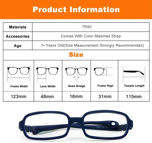 Vista 6 de beonsale Children Optical Glasses Frame with Strap Size 48 One-piece No Screw Flexible Glasses Frame For Age 7Yrs