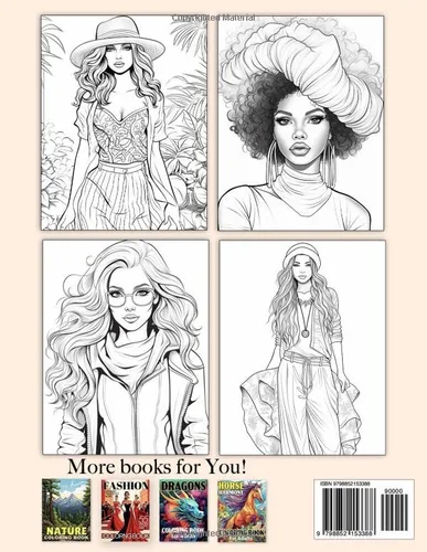 Vista 2 de Fashion Coloring Book 100 Designs 204 Pages Jumbo Coloring Book for Girls, Teens and Women