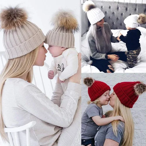 Vista 6 de 2 gorros para padres e hijos, para madre e hijahijo, gorro de punto cálido para invierno