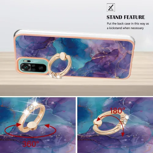 Vista 4 de XYX Funda compatible con Xiaomi Redmi Note 10s, TPU mármol a prueba de golpes, delgada, de cuerpo completo, funda protectora para teléfono con Azul