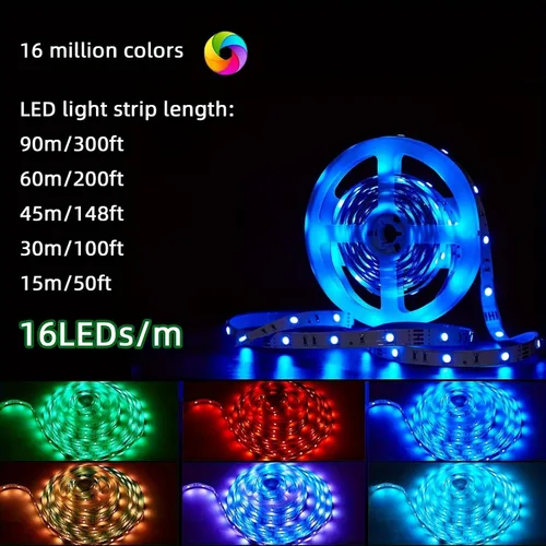 Vista 2 de NBBUFF Tira de luces LED inteligentes extralargas de 16 pies (1 rollo) para dormitorio, luces LED RGB con aplicación y control remoto, decoración