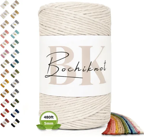 Vista 33 de BOCHIKNOT Cordón de macramé de 3 mm x 302 m - Cordón de macramé de hebra única para colgantes de pared, perchas de plantas - Cordón de macramé de 3