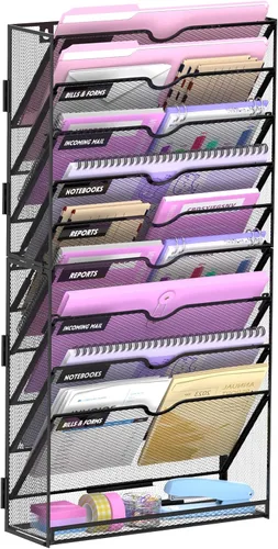 Vista 9 de SUPEASY Organizador de archivos de pared de 6 niveles con base, soporte Negro