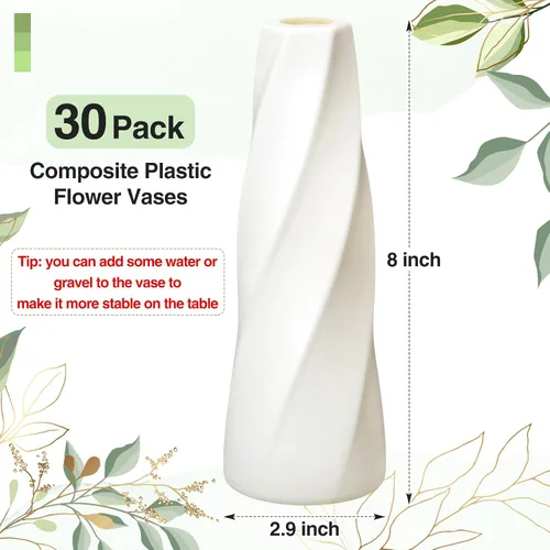 Vista 4 de Didaey 30 jarrones de plástico compuesto a granel, pequeños jarrones cónicos altos para centros de mesa, jarrón irrompible para decoración de bodas
