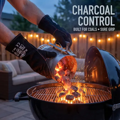 Vista 5 de RAPICCA 14.0 pulgadas, 662 ℉ de cuero forja/Mig/Stick soldadura resistente al calor/fuego, guantes para horno, parrilla, chimenea, horno, estufa