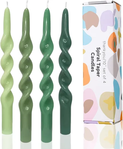 Vista 10 de Vela cónica verde en espiral para vacaciones, boda, fiesta, cera sin perfume, vela sin goteo, regalo de cumpleaños, regalo de Navidad, 7.5 pulgadas