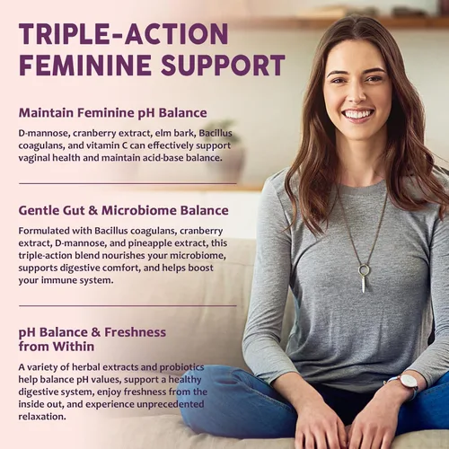 Vista 3 de Feminine Balance - Gomitas probióticas para mujeres, apoyan la salud vaginal, el equilibrio del pH, la frescura y la salud digestiva, con piña, olmo