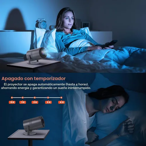 Vista 8 de Miniproyector portátil con WiFi y Bluetooth, soporte para proyector de películas 1080P HD, corrección trapezoidal automática, giratorio 180°, Grey