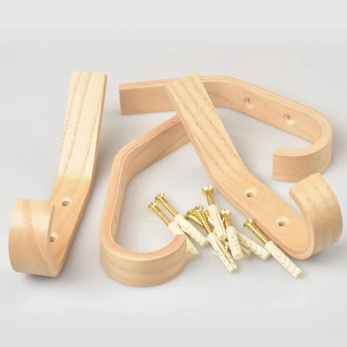 Vista 4 de Ganchos de madera montados en la pared, ganchos vintage de una sola pared, organizador resistente para colgar toallas y sombreros, paquete de 4