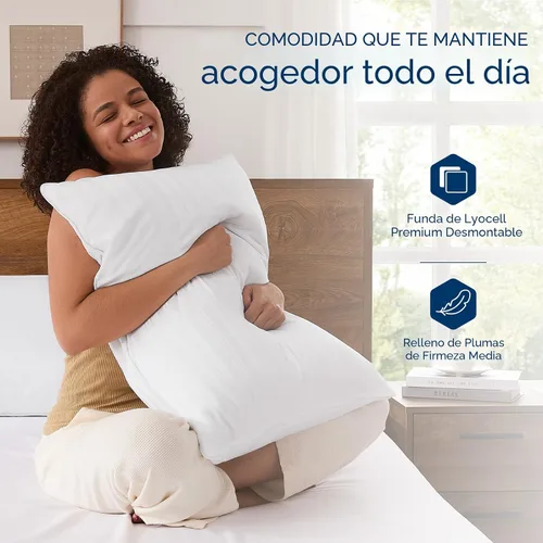 Vista 3 de downluxe Juego de 2 almohadas de plumas de ganso y plumón, colección de hotel, para dormir de espalda, estómago o de lado, tamaño Queen