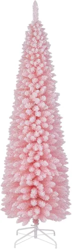 Vista 29 de GOFLAME - Árbol de Navidad artificial de 6 pies con luces LED blancas cálidas preiluminadas, árbol de Navidad con flecos de nieve, 435 puntas