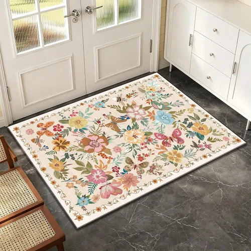 Vista 13 de UKELER Tapete antideslizante para puerta, alfombras de acento modernas para entrada, estilo romántico campestre americano, alfombras de algodón