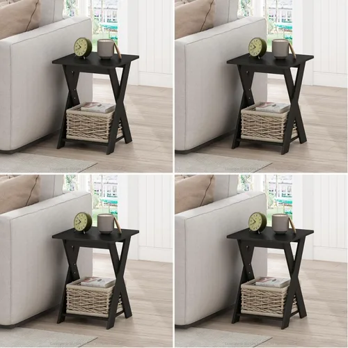 Vista 10 de Furinno Mesa auxiliar moderna, mesa de lado con patas en X y estante abierto, mesita de noche entrecruzada, mesita de luz, fácil de montar