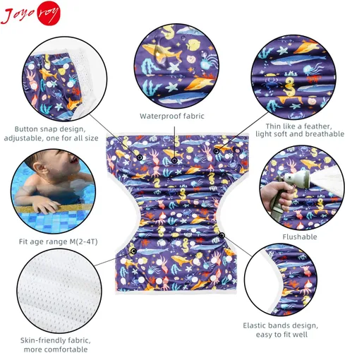 Vista 3 de Joyo roy Pañal de agua reutilizable para niños pequeños, pañales de natación medianos, pañales de natación talla 4, pañales de natación grandes