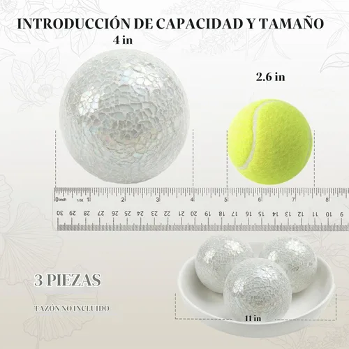 Vista 2 de DomeStar - 3 bolas decorativas para cuencos, bolas de vidrio blancas de 4 pulgadas Bolas decorativas para cuencos de centro de mesa, decoración
