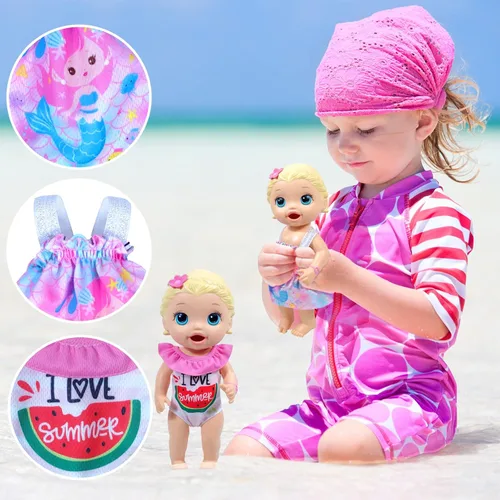 Vista 4 de ARTST Alive - Ropa de bebé, 7 juegos de ropa de muñeca de bebé, accesorios de vestido, traje de baño para muñecas de 10 a 12 pulgadas, niñas