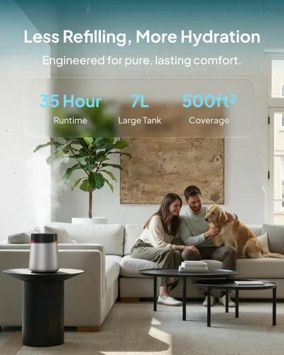 Vista 3 de Humidificador ultrasónico de vapor frío de acero inoxidable de 7L para dormitorio y habitación grande, llenado superior, ultra silencioso 24 dB, 3