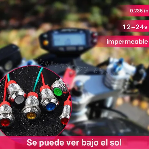 Vista 3 de Luz indicadora LED metálica de 6 mm, pequeña, 12 V, impermeable, lámpara de señal de 24 voltios, luces de salpicadero, precableada, eléctrica