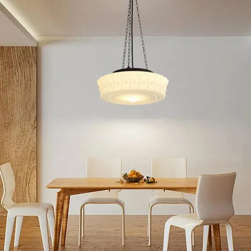 Vista 2 de Bedroom Large Pendant Lights, Nordic Retro Black Metal Ceiling Hanging Lighting with 13.8in Glass Shade, Adjustable Height E27/E26 Sockets