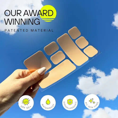 Vista 5 de Sun Patch Parches hipoalergénicos con forma cuadrada para pantalla solar, 100% silicona con protección UV UPF-50, reutilizables, 1 paquete/8