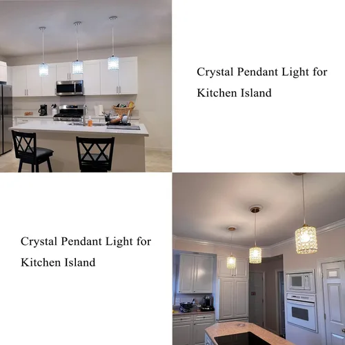 Vista 5 de Paquete de 3 lámparas colgantes de cristal, iluminación colgante de isla de cocina cromada, luces colgantes de techo con cable ajustable