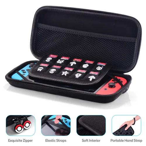 Vista 2 de Bheddi Switch Carrying Case fits SwitchSwitch OLED - Hard Shell Protective Portable Travel Carry Case with 10 Game Card Slots and 2 Tempered Glass