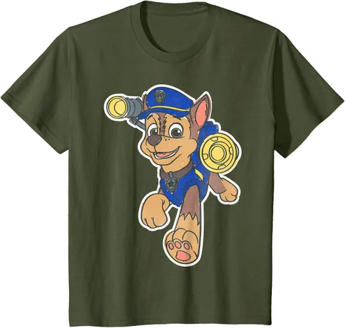 Vista 10 de Paw Patrol Chase Character Patch - Camiseta negra de manga corta con cuello redondo y ajuste clásico, talla S Negro