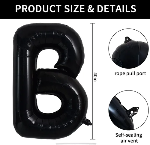 Vista 2 de TONIFUL Globos grandes de helio de letras B negras grandes de 40 pulgadas, globos de aluminio Mylar para decoración de suministros de fiesta
