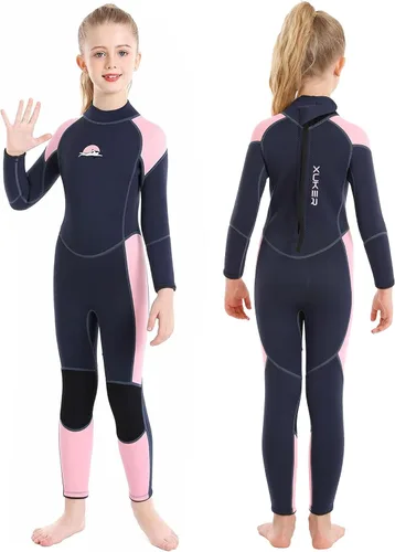 Vista 9 de XUKER Traje de neopreno para niños y niñas, 0.118 in, con cremallera trasera, de neopreno, térmico, de cuerpo completo, para jóvenes, adolescentes