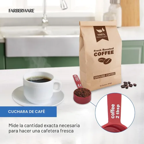 Vista 6 de FARBERWARE Juego de 5 tazas medidoras con cuchara para café, tazas medidoras anidables de plástico duraderas con marcas de fácil lectura, sin BPA