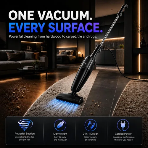 Vista 3 de FUNCCUBE Aspiradoras para el hogar, aspiradora de palo con cable, aspiradora de succión de alta potencia para pelo de mascotas, piso de madera dura