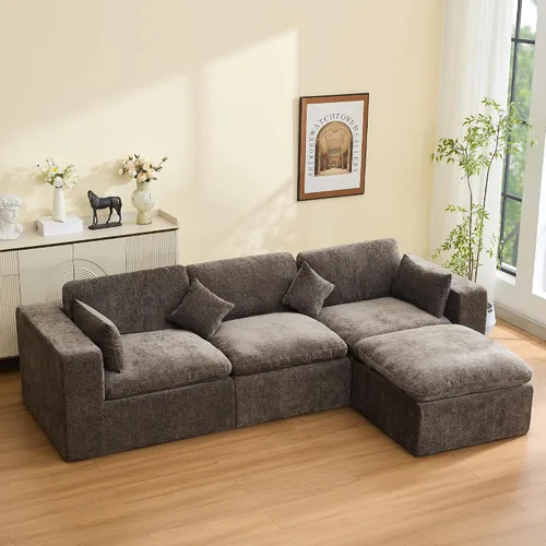 Vista 31 de WUTUTUEE Otomana Cloud de 33.5 pulgadas para sofá modular, cómodo reposapiés tapizado de felpilla con espuma viscoelástica, embalaje totalmente