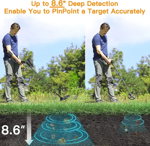 Vista 3 de Sailnovo Detector de metales para adultos y principiantes – Detector profesional a prueba de agua con puntero, indicaciones de audio, disco y todos