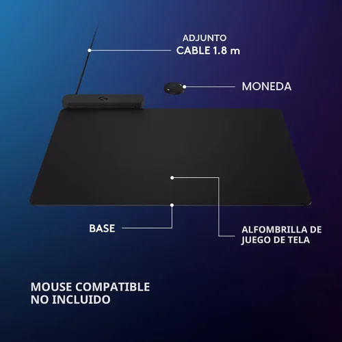 Vista 6 de Logitech G Alfombrilla de ratón de carga inalámbrica POWERPLAY 2 - Negro