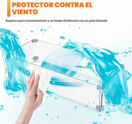 Vista 5 de NUU GARDEN Protector de viento rectangular de 27.6 x 11.7 x 6.5 pulgadas, vidrio templado transparente, soportes de aluminio pulido, almohadillas