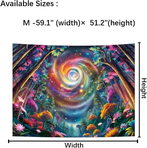 Vista 7 de Tushelia Tapiz espacial de galaxia con luz negra, tapiz reactivo a los rayos UV, tapiz de árbol de bosque con plantas florales, tapiz que brilla