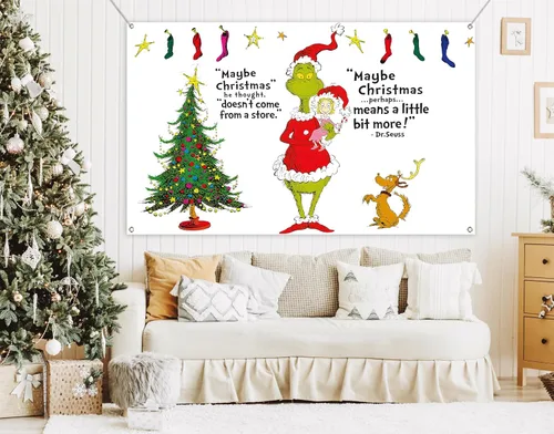 Vista 5 de Sunwer Telón de fondo de Navidad para cabina de fotos, decoración verde de Whoville, telón de fondo de Navidad, fiesta de invierno, decoración