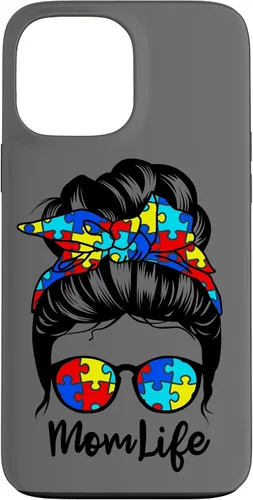 Vista 24 de Mom Life Messy Bun Hair Autism Funny Autism Case for iPhone 17