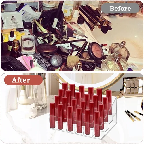 Vista 5 de MAQUITA Organizador de lápiz labial, 4 piezas, 24 ranuras, acrílico para lápiz labial, maquillaje, estuche organizador de exhibición, caja