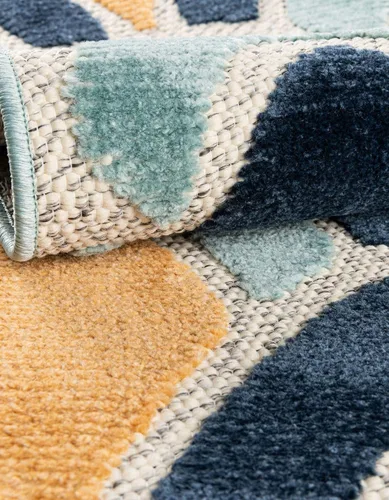 Vista 6 de Unique Loom Belize Outdoor Collection - Alfombra rectangular de 2 x 3 pies 1 pulgada, color azul y naranja