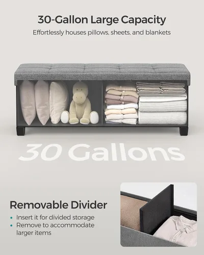 Vista 5 de SONGMICS Banco otomano de almacenamiento, reposapiés plegable con patas, 15 x 43 x 15.7 pulgadas, banco de extremo de cama, baúl de almacenamiento
