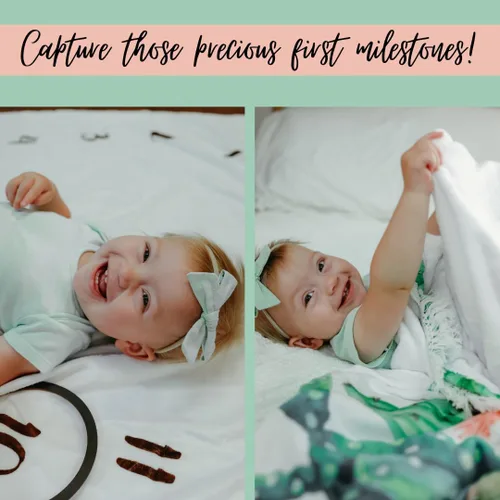 Vista 8 de Manta de hitos para bebé, manta de fotos mensual neutral de género, tabla de crecimiento, accesorios para fotos de recién nacidos a 12 meses, manta