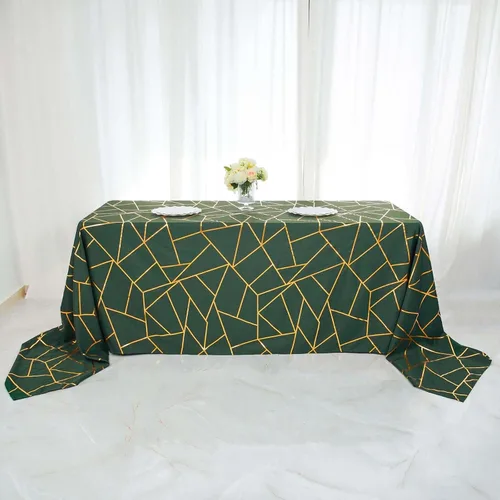 Vista 40 de Efavormart - Mantel redondo de poliéster de 120 pulgadas con patrón geométrico dorado Morado