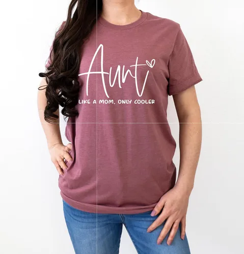 Vista 5 de Auntie Shirt, Like A Mom Only Cooler Shirt, Baby Announcement for Aunt, Funny Aunt Shirt