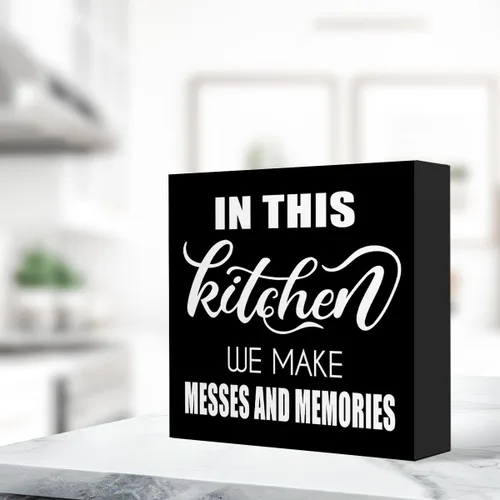 Vista 5 de LVQHI Nostalgic Kitchen - Letrero de madera con frase en inglés "In This Kitchen We Make Messes And Memories", conmovedora decoración de cocina