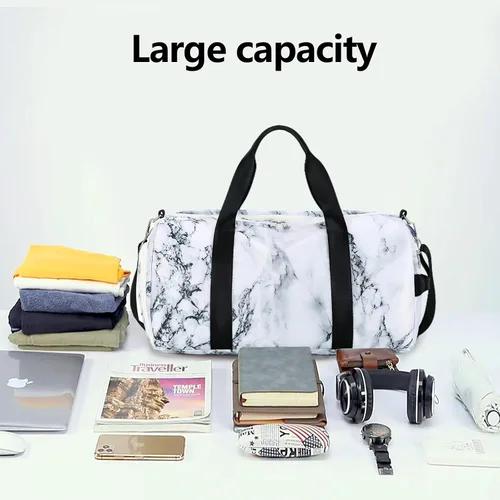Vista 4 de Mochila deportiva de lona para viaje o gimnasio, para hombre y mujer, con compartimento para zapatos y bolsillo para cosas húmedas