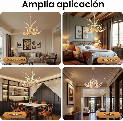 Vista 7 de TFCFL Candelabro de Astas, Lámpara Colgante de 6 Astas Estilo Rústico Retro Candelabro de Cuerno de Ciervo con Base E12, Lámpara de Astas con Altura