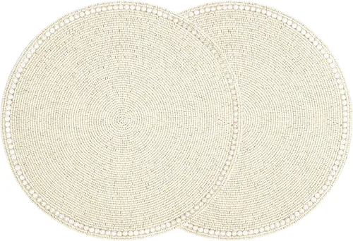 Vista 41 de Manteles individuales de 13 pulgadas con cuentas redondas para mesa de comedor - Manteles decorativos con cuentas de vidrio y respaldo de algodón