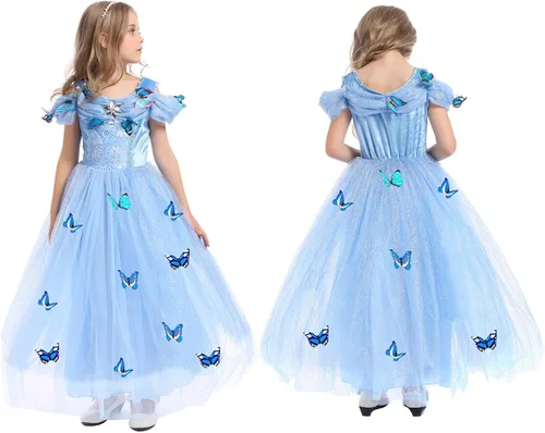 Vista 5 de Familycrazy Princess Dresses for Girls Cinderella Costume Toddler Halloween Christmas Cosplay Butterfly Fairy Fancy Dress